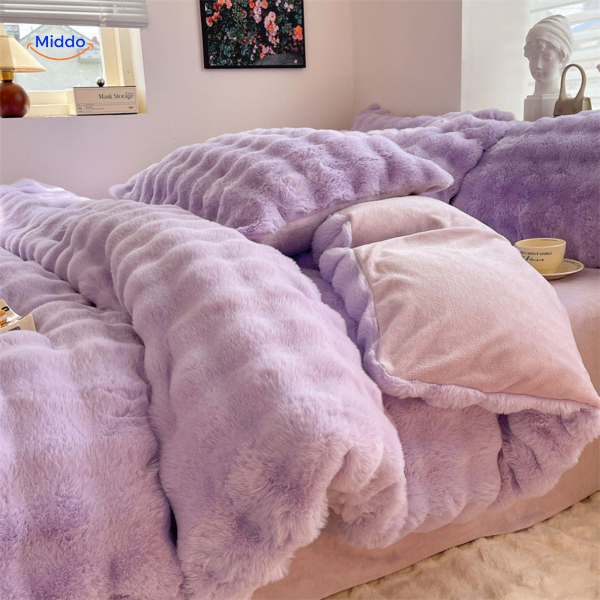 SnuggleBunny Pluche Set paars pluche bedlinnen met kussens www.middo.nl