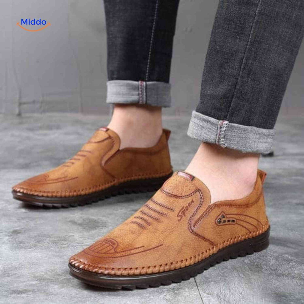 Solura Loafers lichtbruin heren slip on comfortabele casual schoenen www.middo.nl