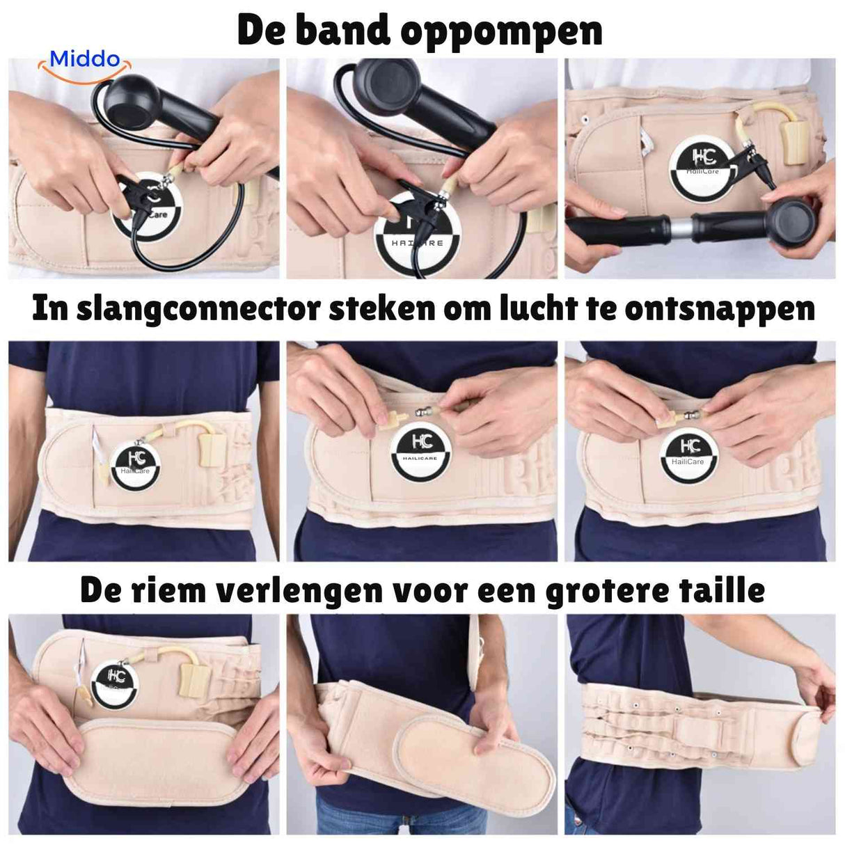 SpineRelief Riem stap voor stap opblazen en aanpassen www.middo.nl