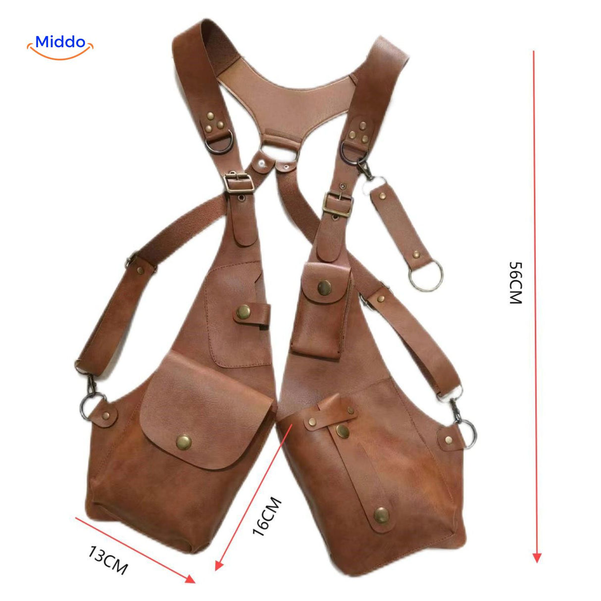 Steampunk Tote bruin lederen tas met metingen www.middo.nl