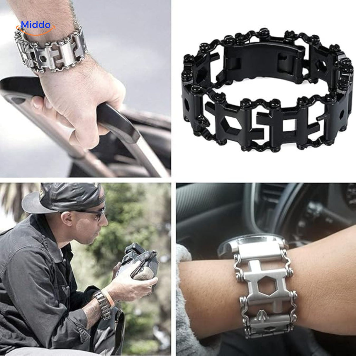 SurvivePro Multi Tool Armband hand gebruikt met multitool armband www.middo.nl