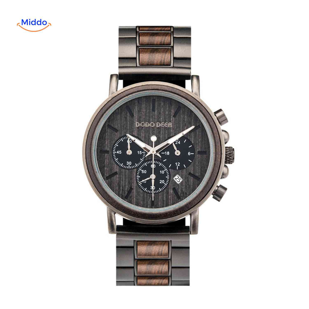 Timbero Houten Horloge houten chronograaf horloge met donkere houtlook www.middo.nl