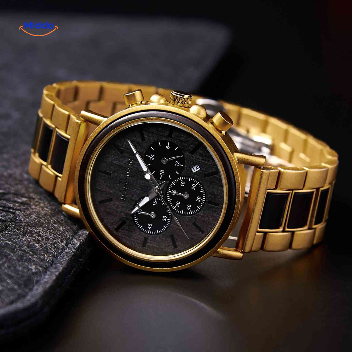 Timbero Houten Horloge luxe houten chronograaf horloge productfoto www.middo.nl
