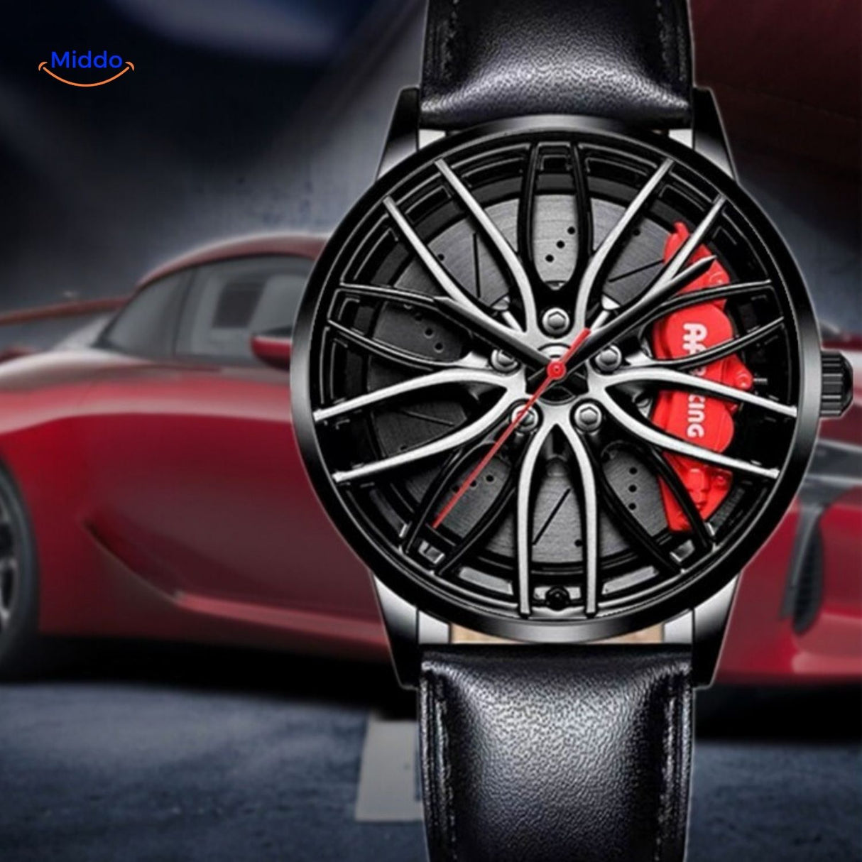 TurboGear Automatisch Horloge industrieel uiterlijk met rode accenten www.middo.nl
