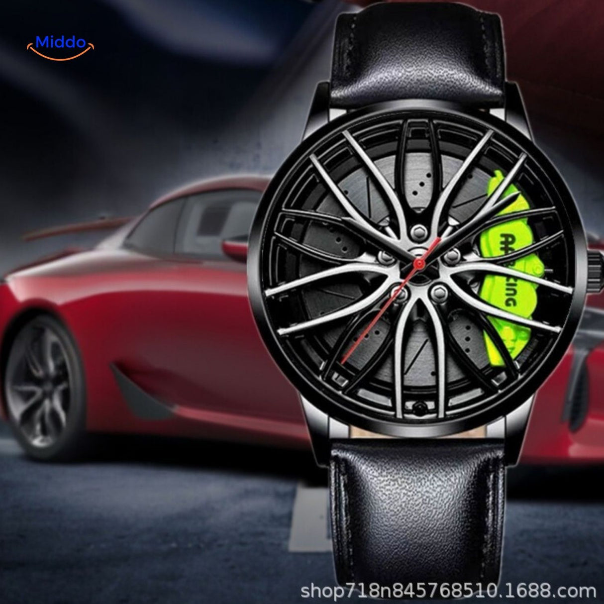 TurboGear Automatisch Horloge leren band en groene accenten www.middo.nl