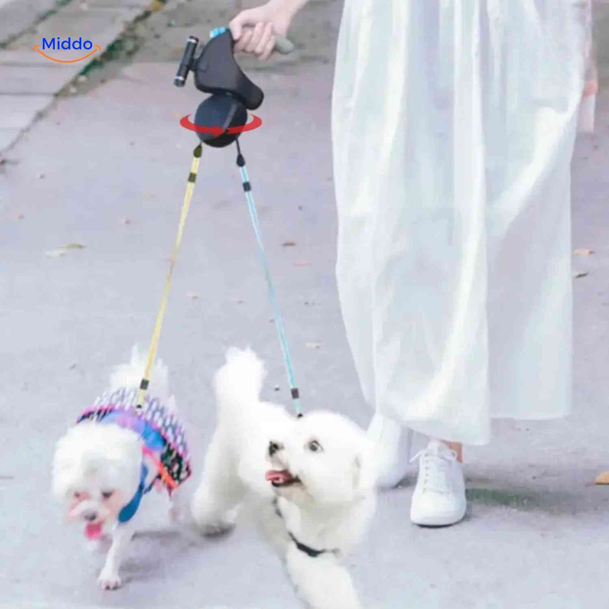 TweeTrek Hondenriem twee honden uitlaten anti klit www.middo.nl