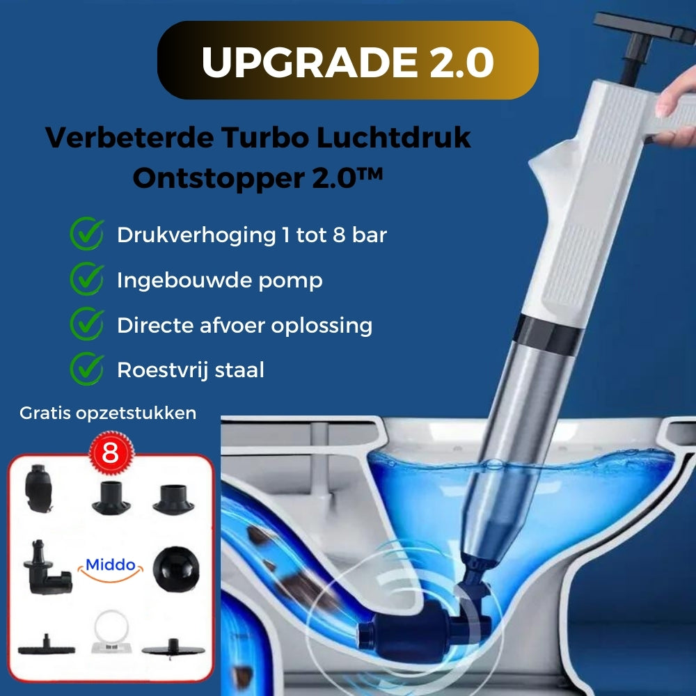 Verbeterde Turbo Luchtdruk Ontstopper 2.0 met accessoires en specificaties