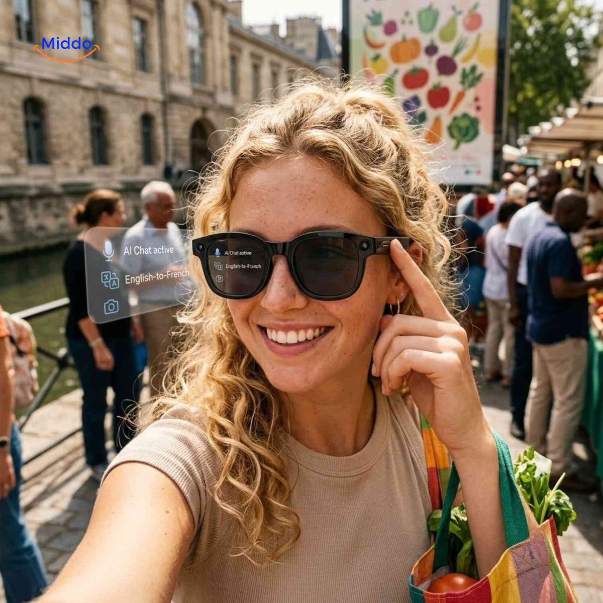 VisiCam AI Bril live ai vertalen slimme bril reizen www.middo.nl