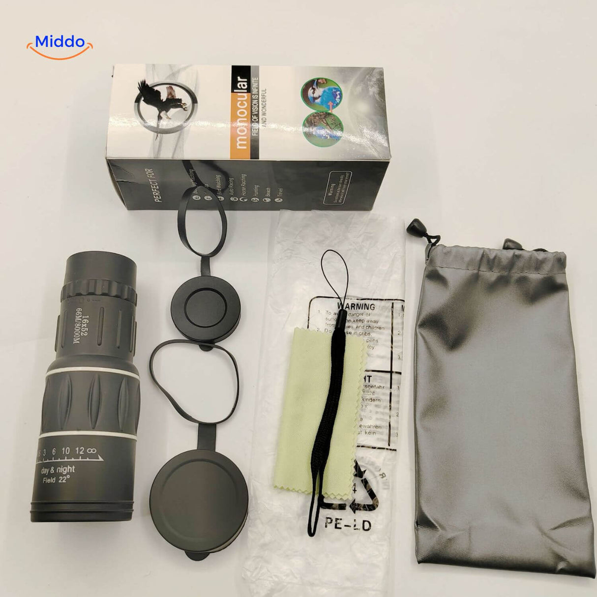 VisioZoom Scope monoculair met tripod verschillende accessoires www.middo.nl