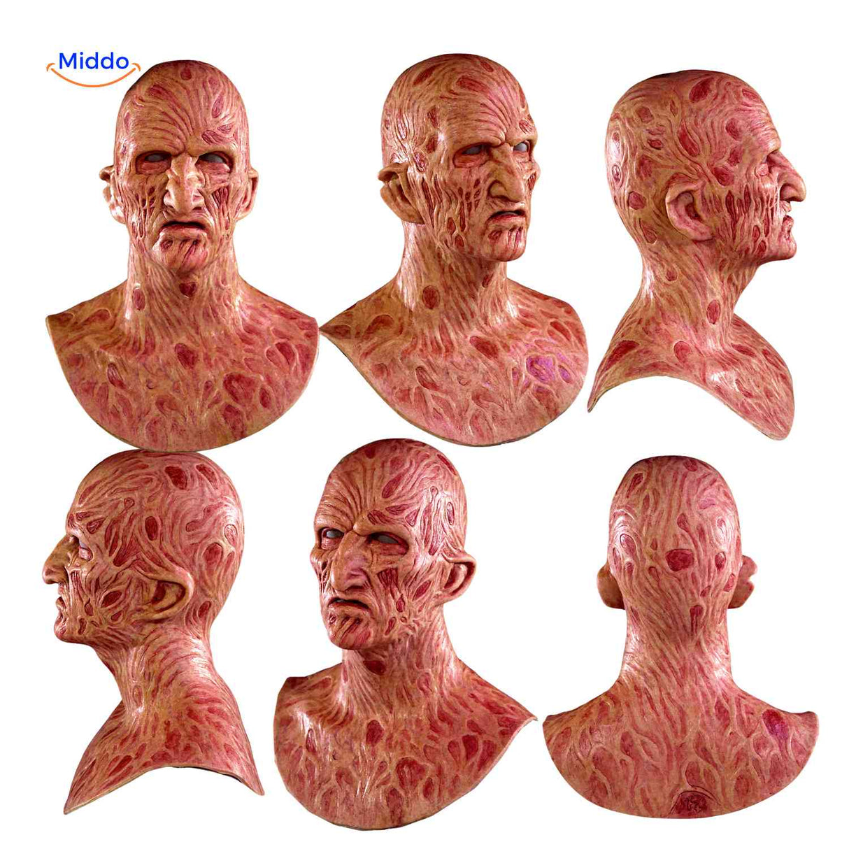 Zombiora Masker zes verbrande gezichtsmaskers verschillende perspectieven www.middo.nl