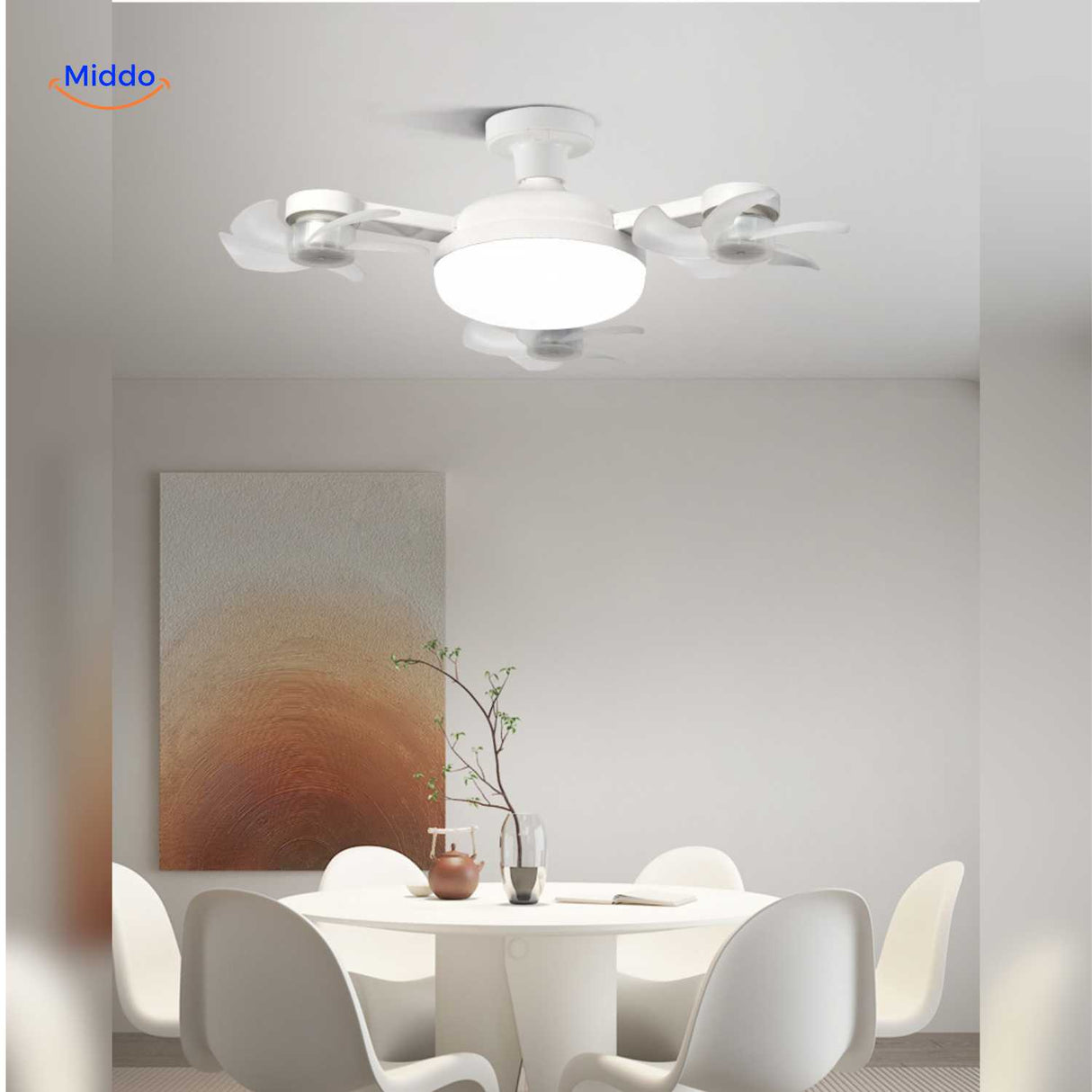 aeroglow ventilatorlamp designlamp met plafondventilator voor eetkamer www.middo.nl