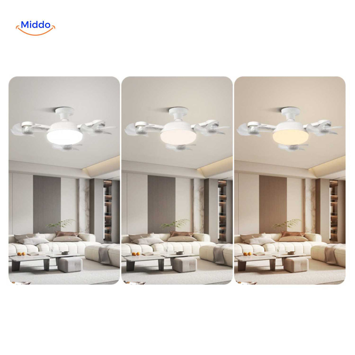 aeroglow ventilatorlamp drie kleuren ledlicht instelbaar woonkamerlamp www.middo.nl