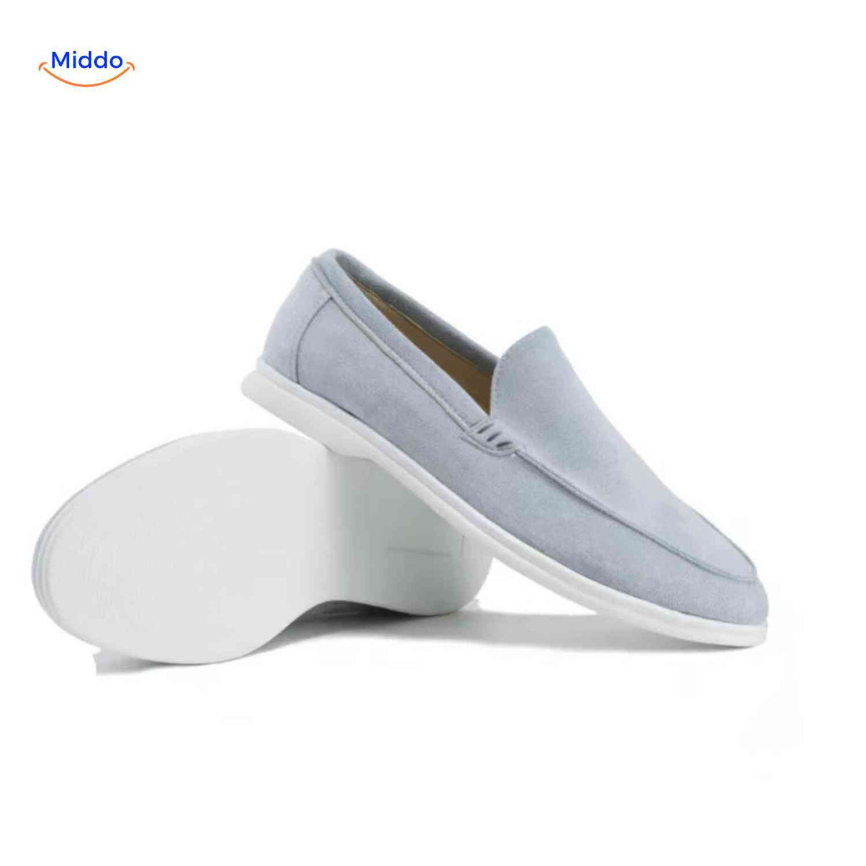 beckwin loafers lichtblauw suede loafer met witte zool www.middo.nl