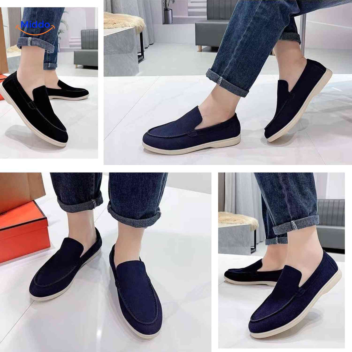 beckwin loafers mix zwart en blauw suede slip on stijlvol combo www.middo.nl