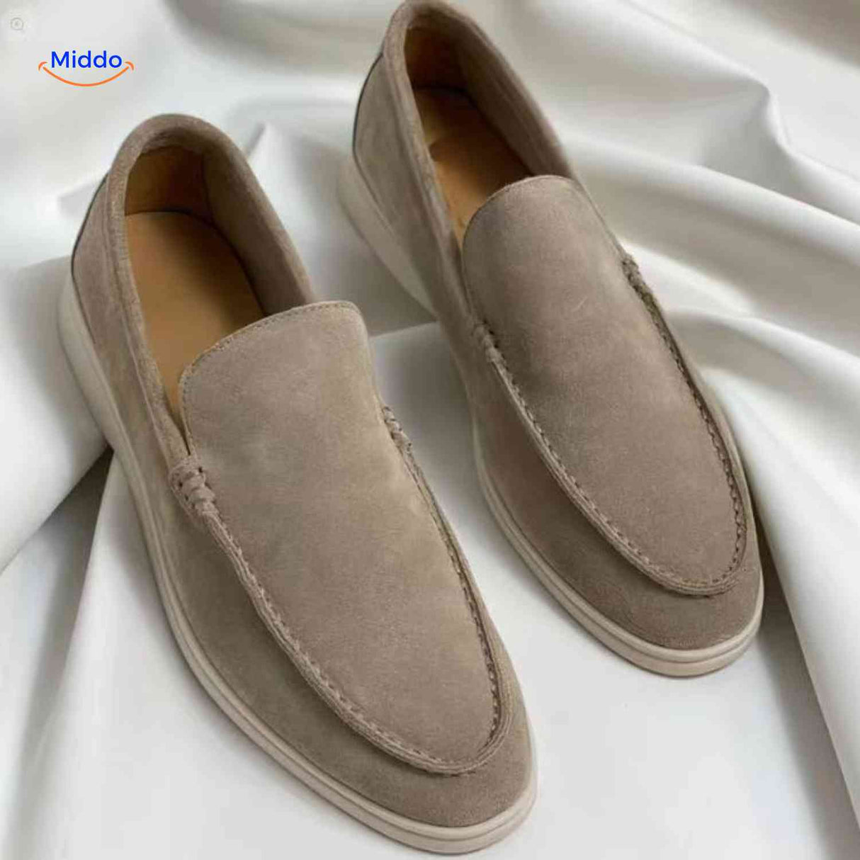 beckwin loafers taupe suede klassieke instapper heren www.middo.nl