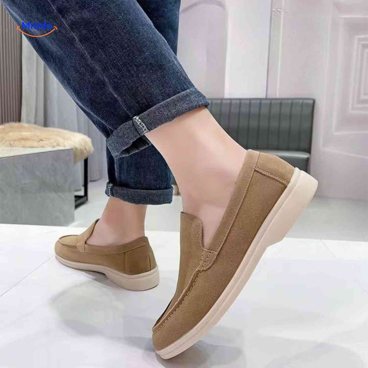 beckwin loafers zandkleur suede loafers voor heren mode stijl www.middo.nl