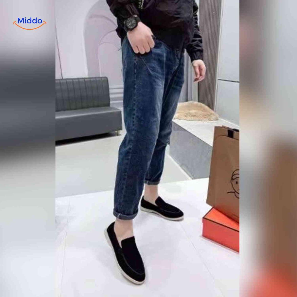 beckwin loafers zwart suede slip on loafers met casual jeanslook www.middo.nl