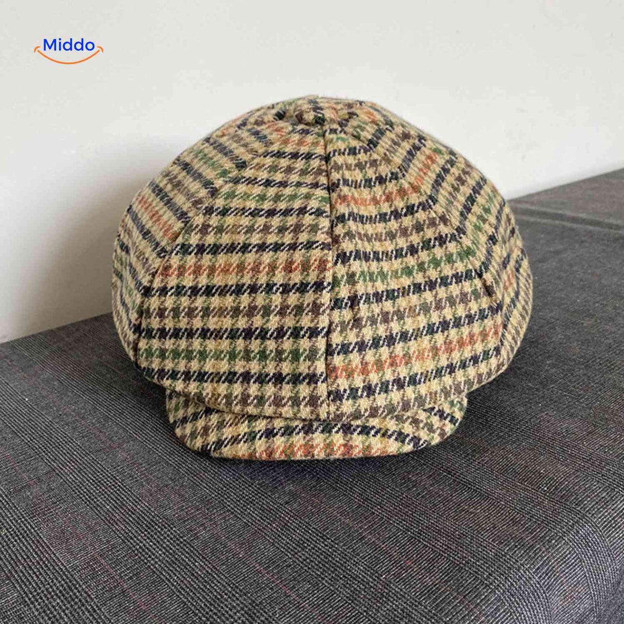 blinderstyle cap beige multicolor ruit wollen pet www.middo.nl