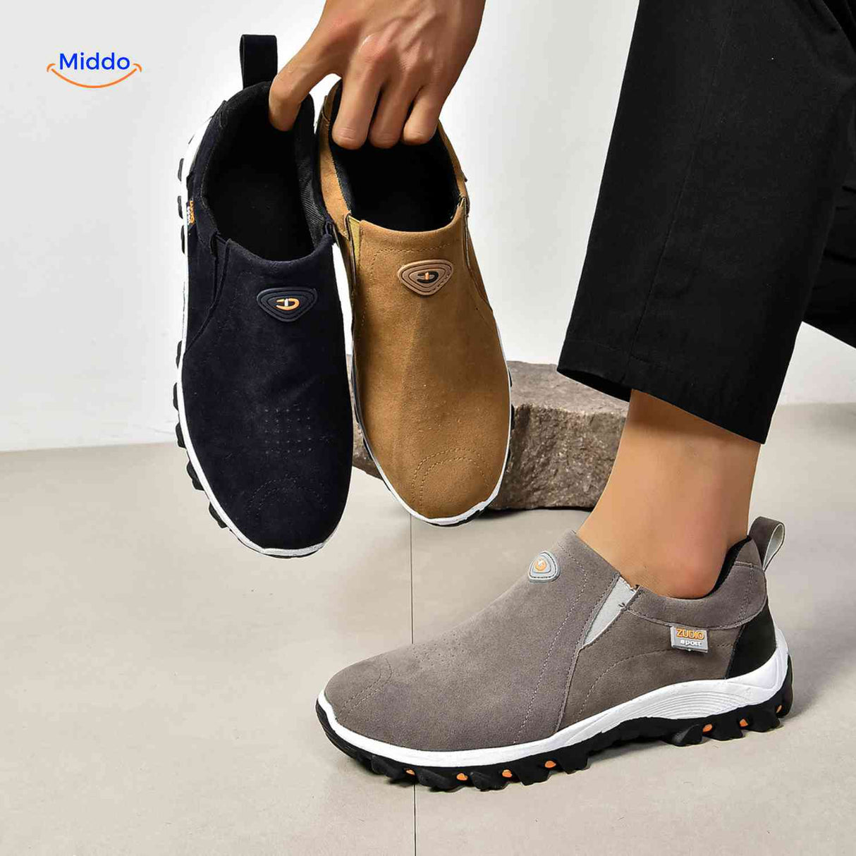 bruine stridex heren instapschoenen casual suede met flexibele zool www.middo.nl