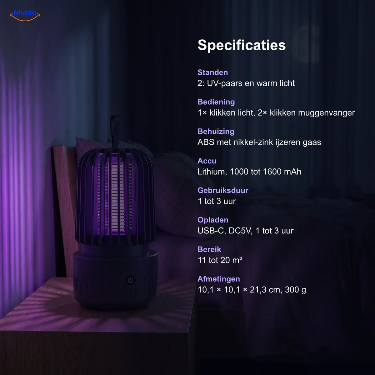 Specificaties van de BuzzAway muggenlamp