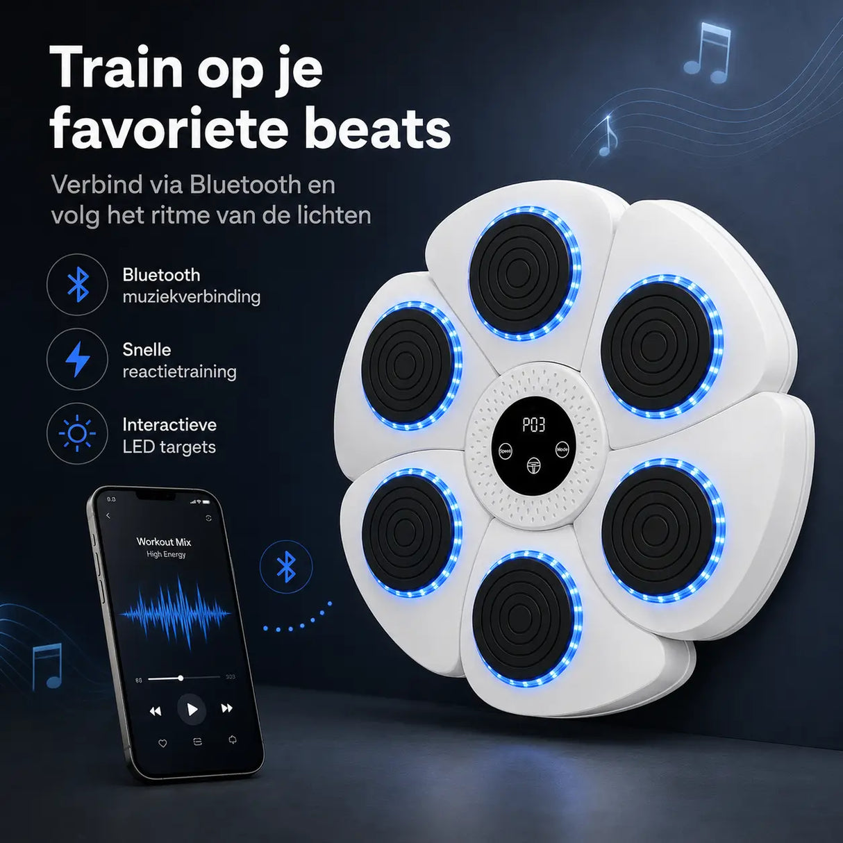 Classic bokstarget met Bluetooth muziekverbinding en interactieve LED targets voor trainen op ritme.