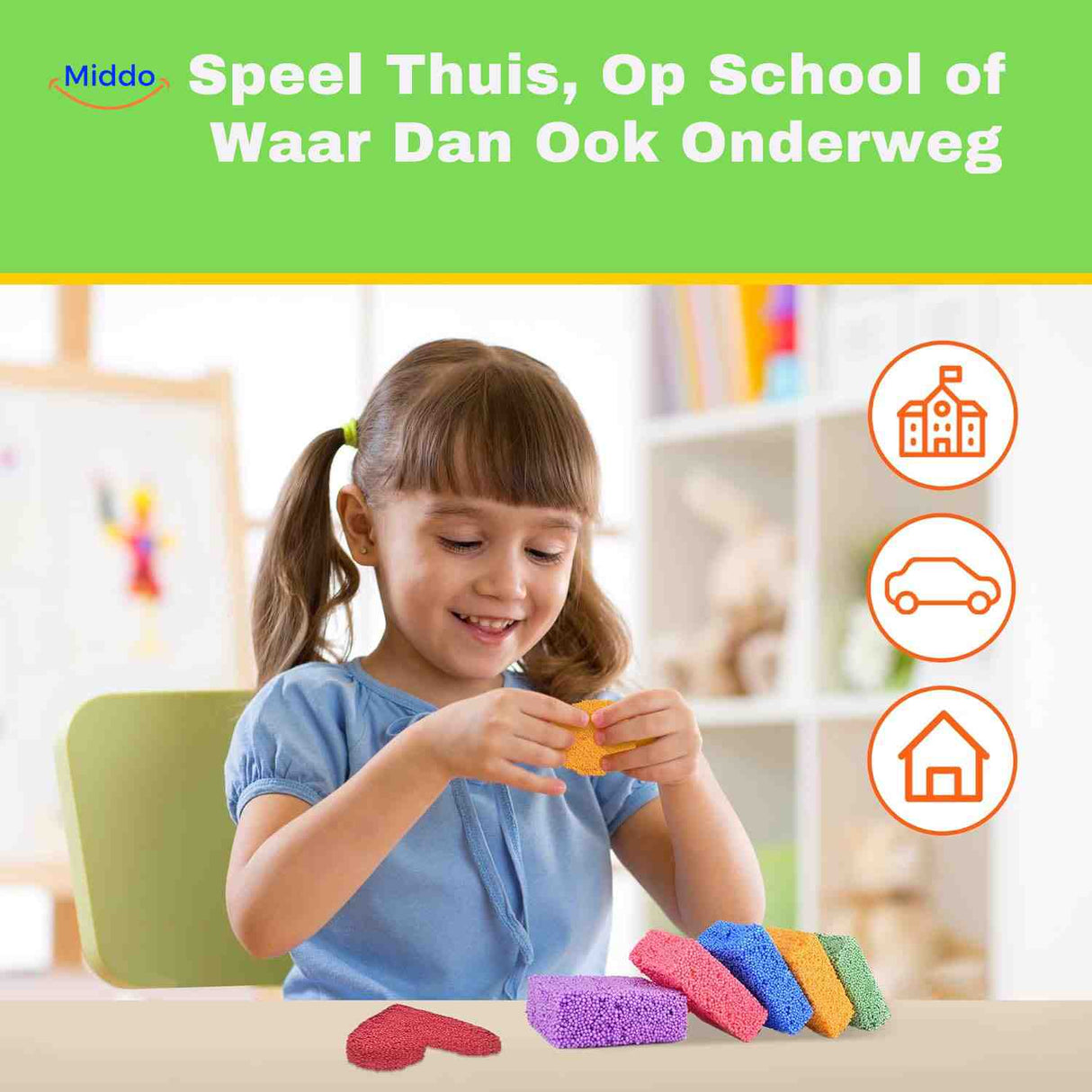 creativafoam klei kind speelt met boetseerklei voor thuis school en onderweg www.middo.nl