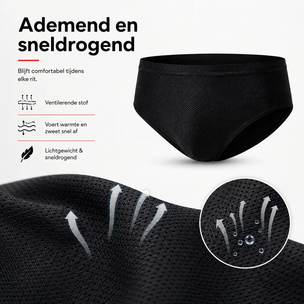 Ademend en sneldrogend materiaal van de zwarte Cyclira Men fietsbroek – www.middo.nl
