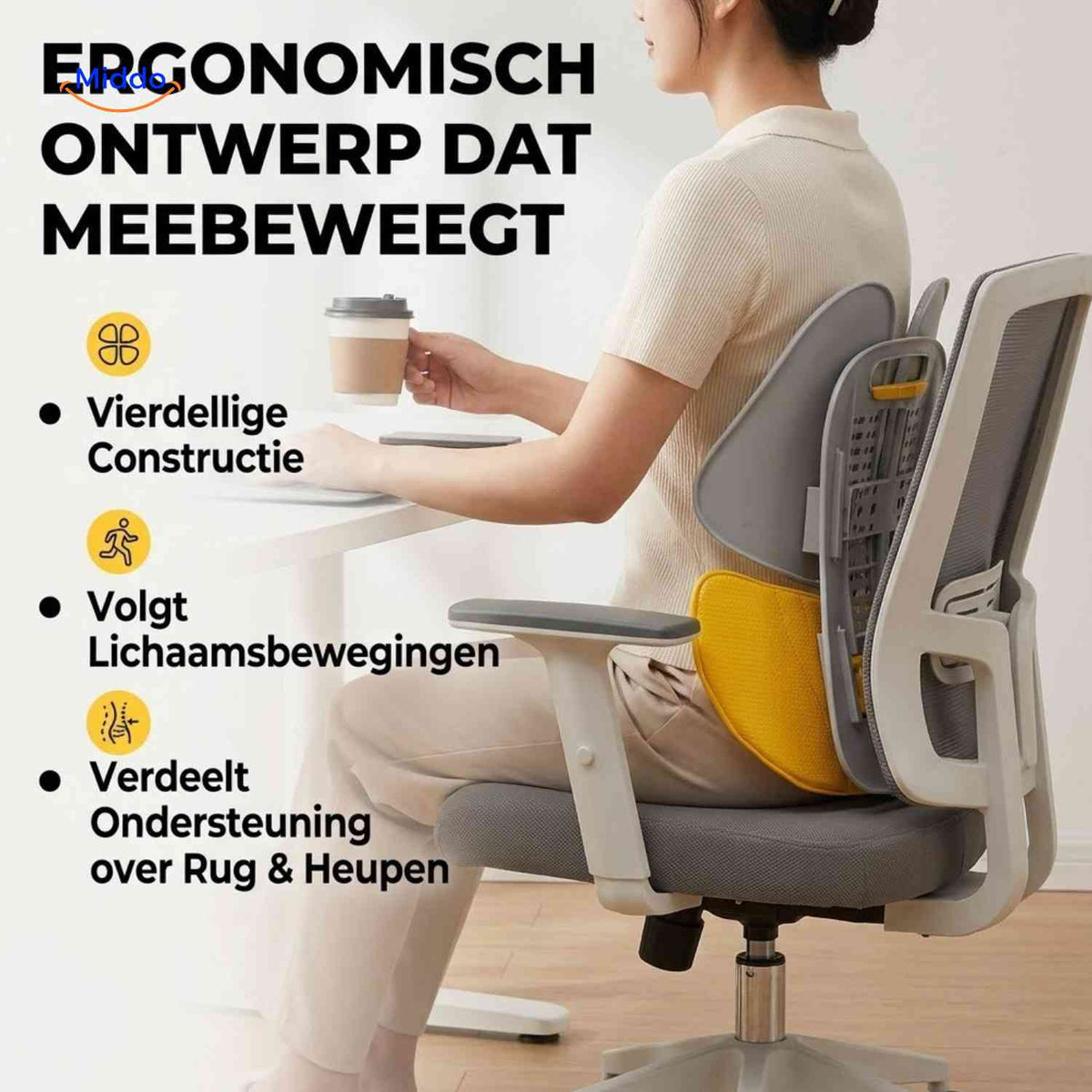 ergorest rugsteunkussen ergonomisch ontwerp voor rugondersteuning www.middo.nl