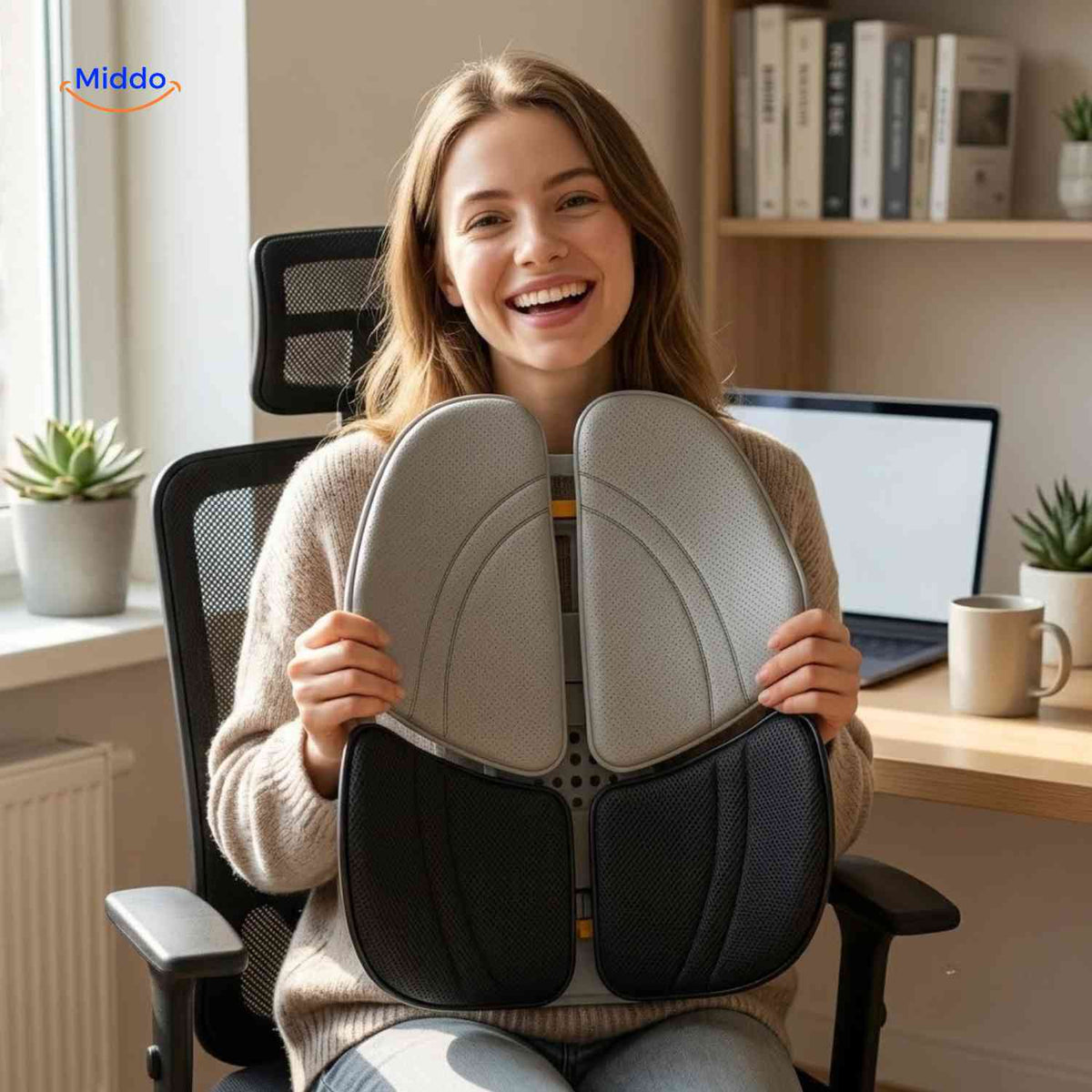 ergorest rugsteunkussen ergonomische lendensteun voor kantoorstoel www.middo.nl