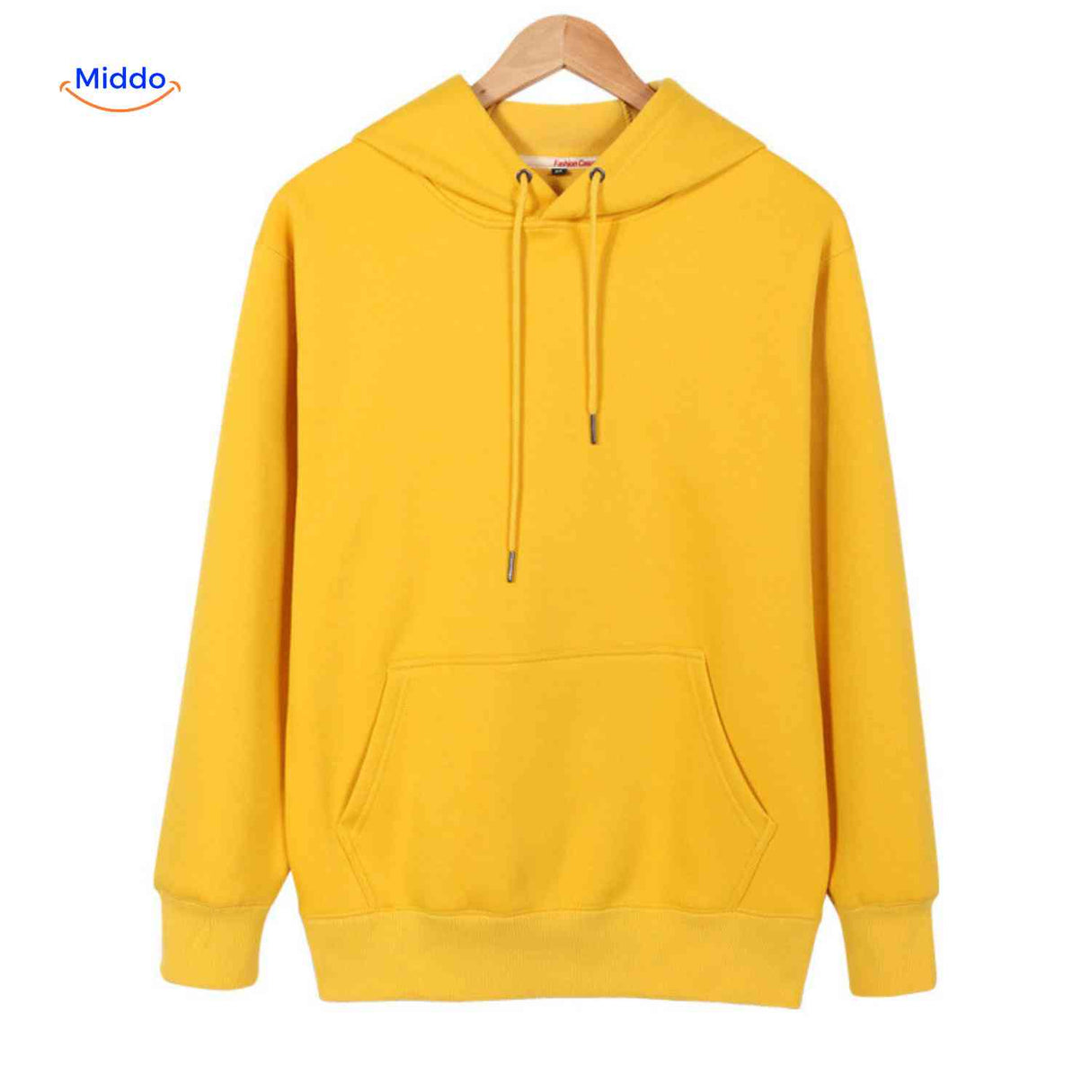 fleecora hoodie gele hoodie product op hanger www.middo.nl