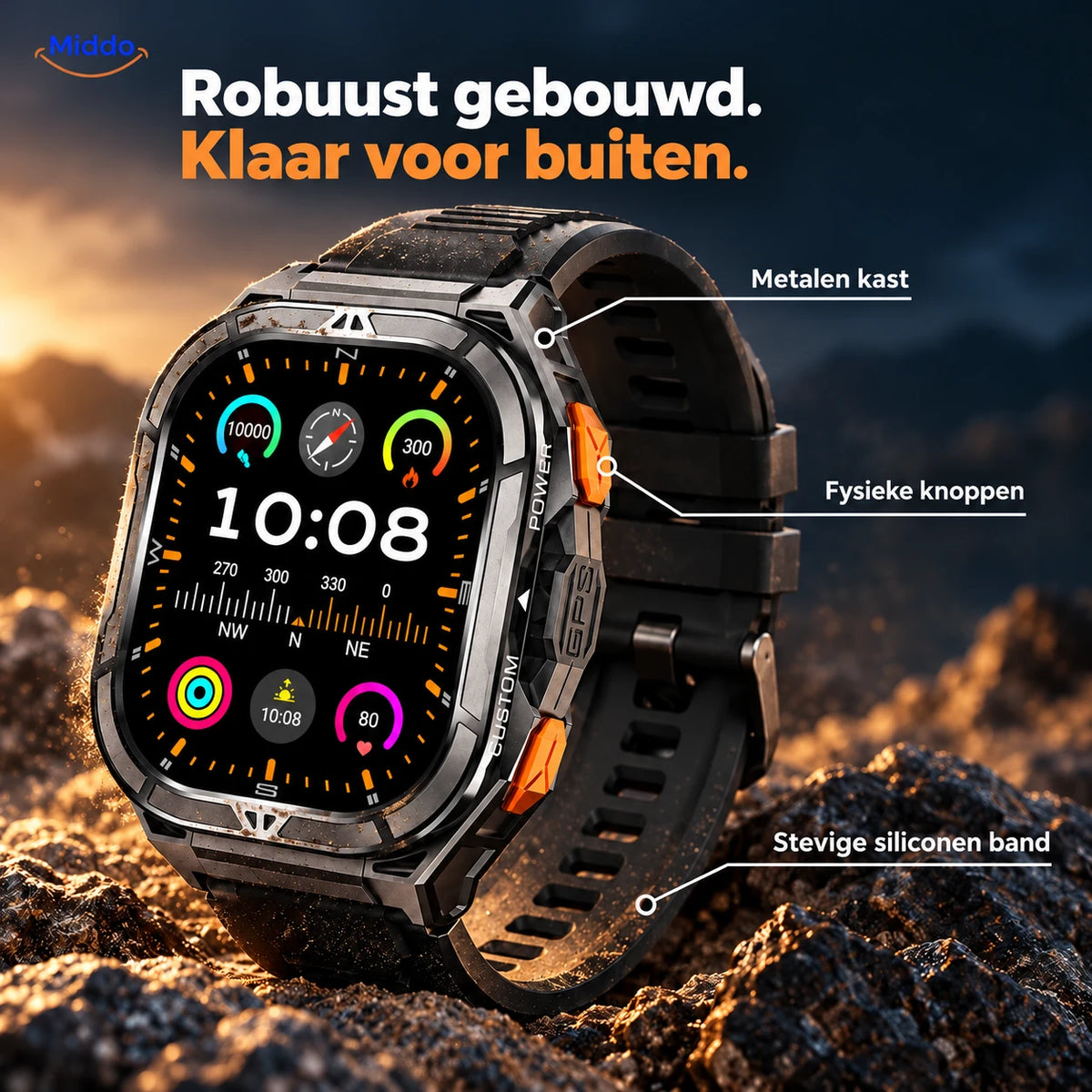 Galaxy Armor X5: robuuste metalen kast, fysieke knoppen en stevige siliconen band