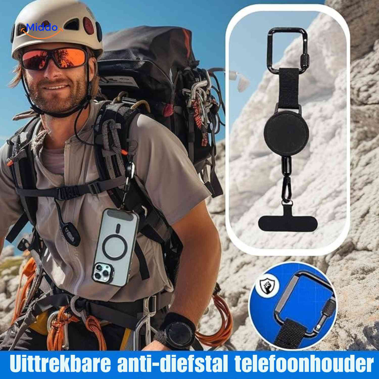 griplock houder uitrekbare anti diefstal telefoonhouderwww.middo.nl