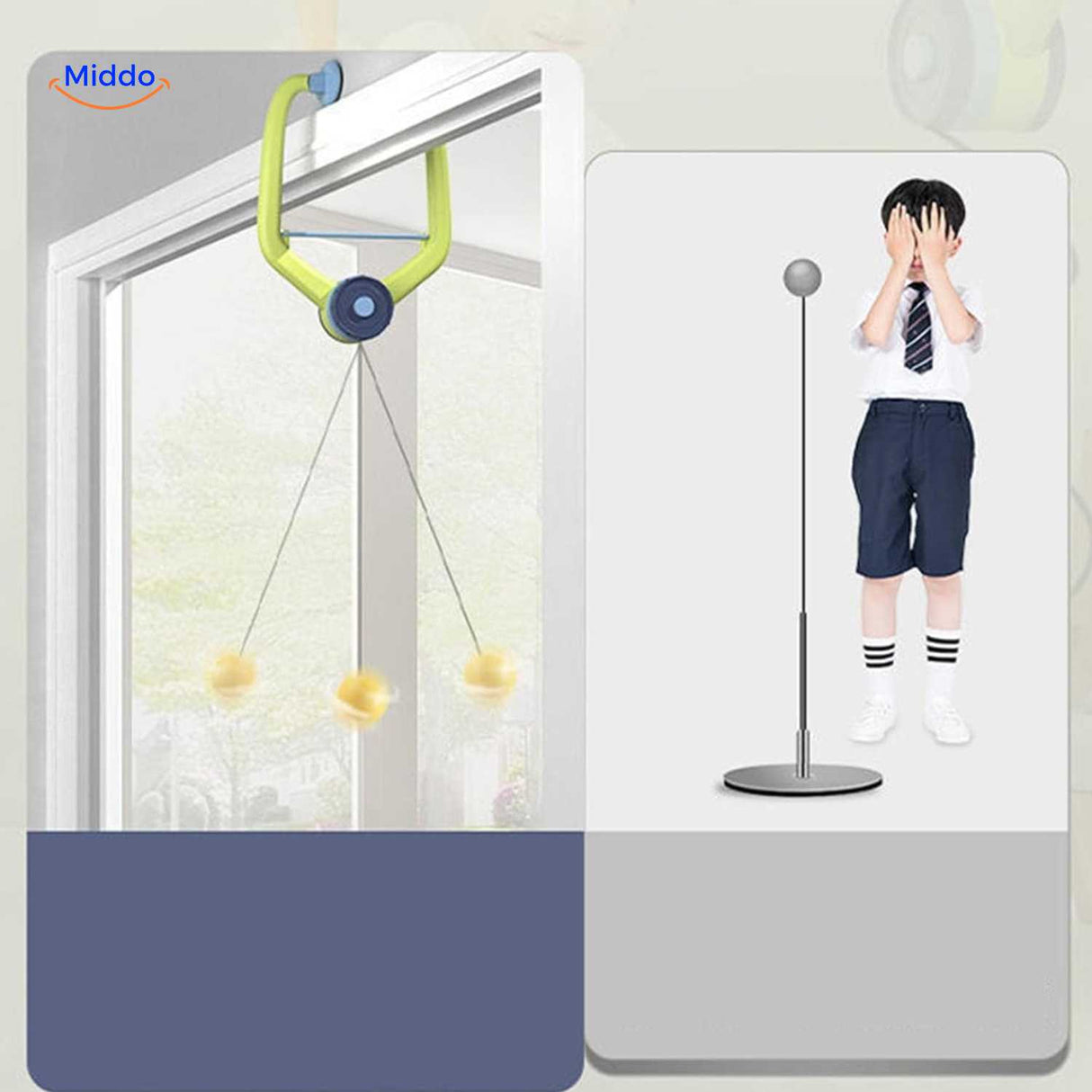 Hangingbounce trainer met set rackets en vijf oefenballen www.middo.nl