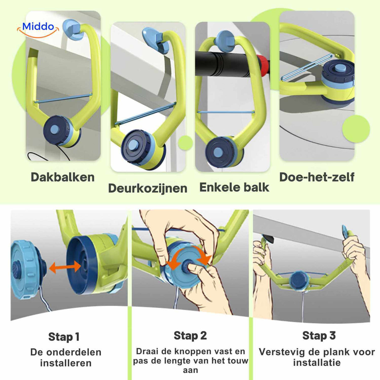 Hangingbounce trainer set met tafeltennis rackets en bal www.middo.nl