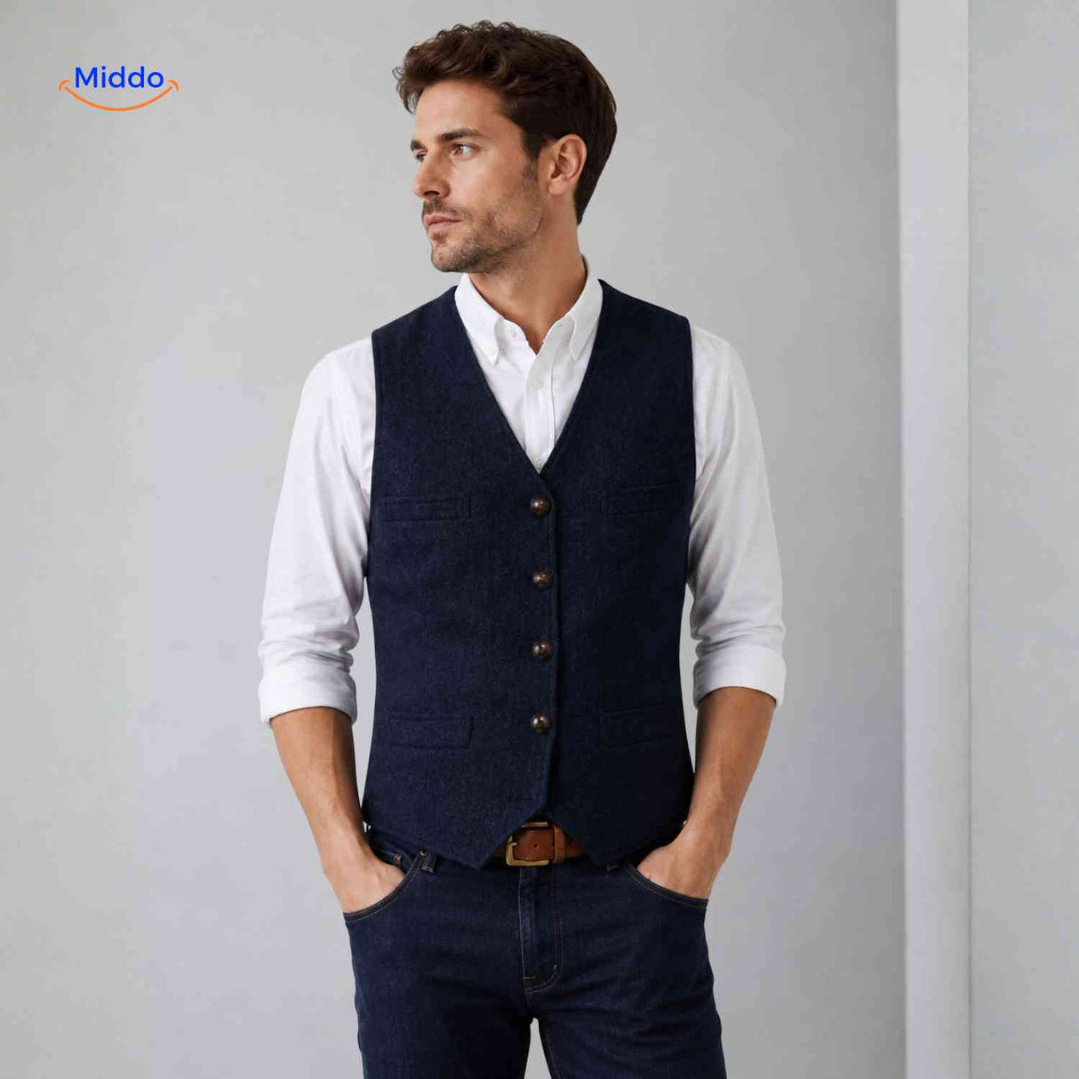 herringlux vest heren donkerblauw gilet elegant www.middo.nl