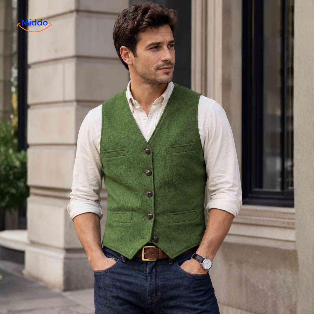 herringlux vest heren groen gilet smart www.middo.nl