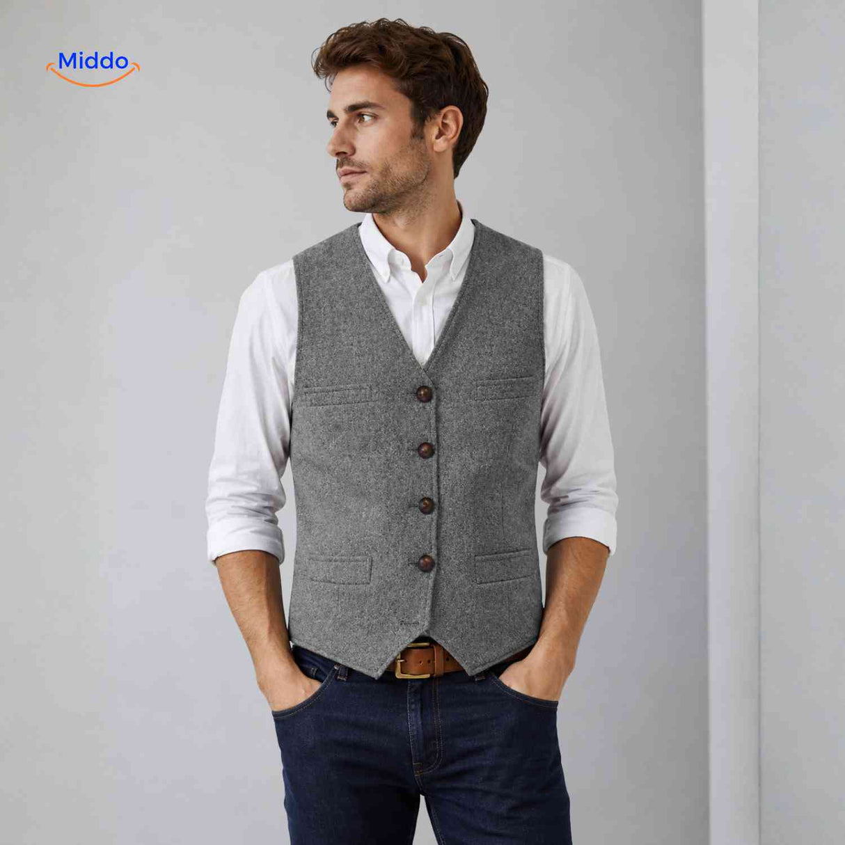 herringlux vest heren lichtgrijs gilet casual www.middo.nl