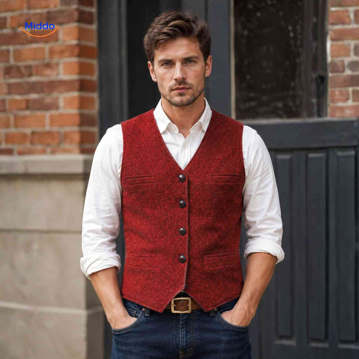 herringlux vest heren rood gilet vintage www.middo.nl