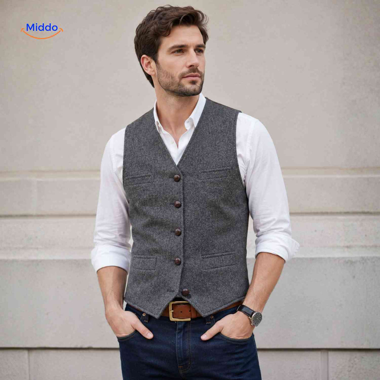 herringlux vest heren tweed gilet modern www.middo.nl