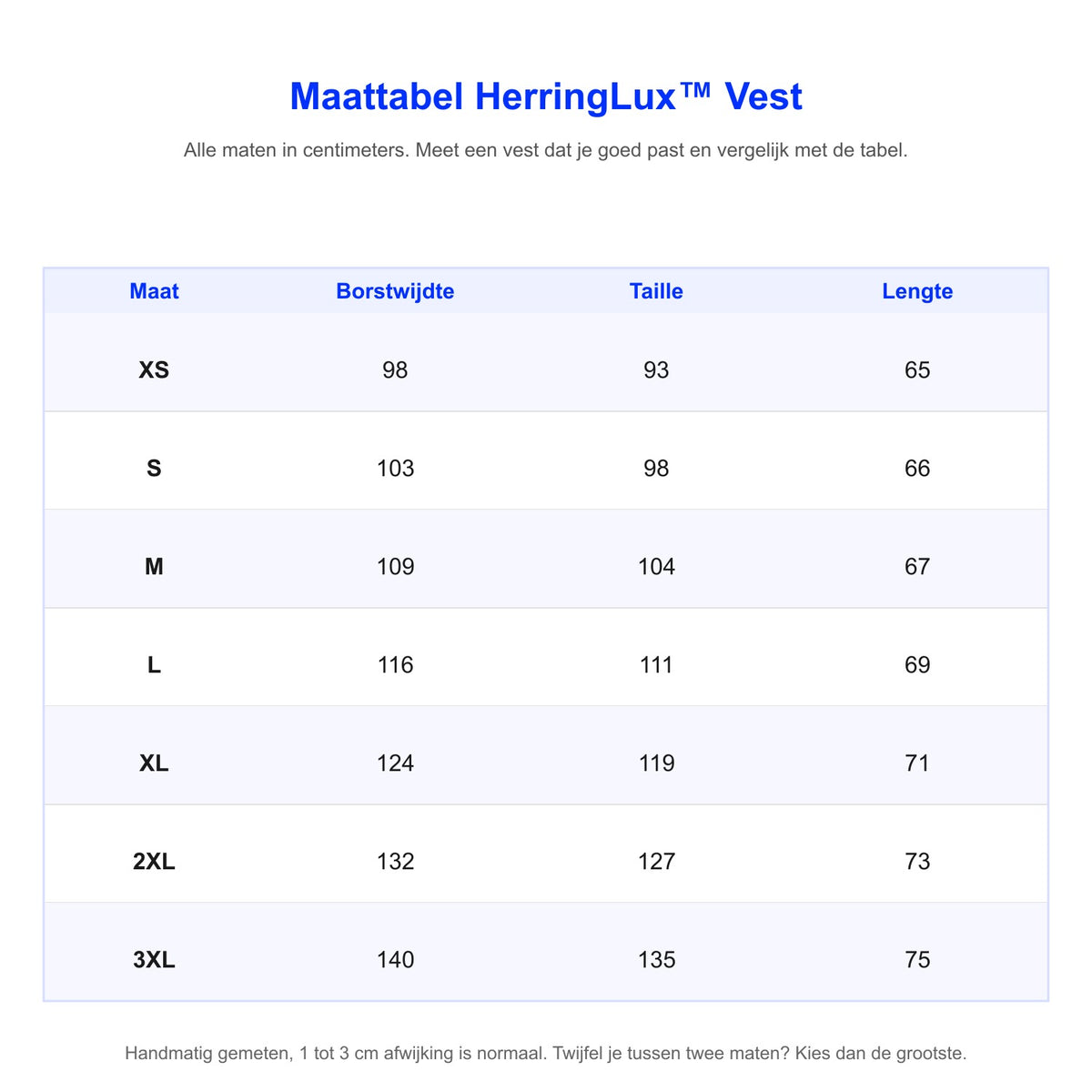 Maattabel HerringLux vest