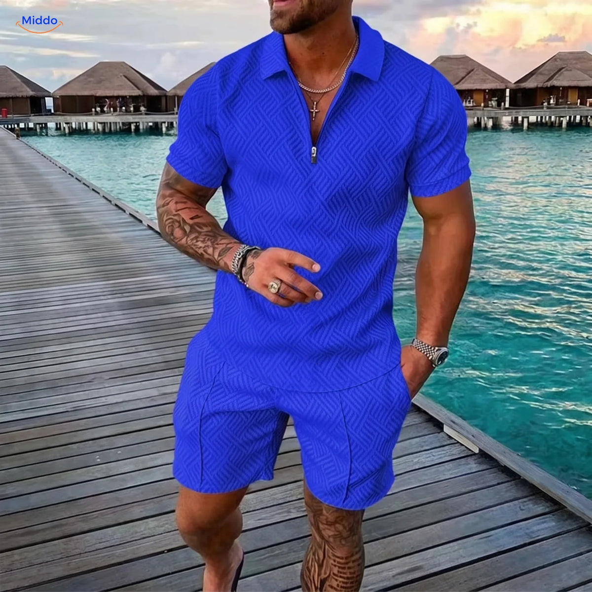 Leander zomerset heren polo en short blauw