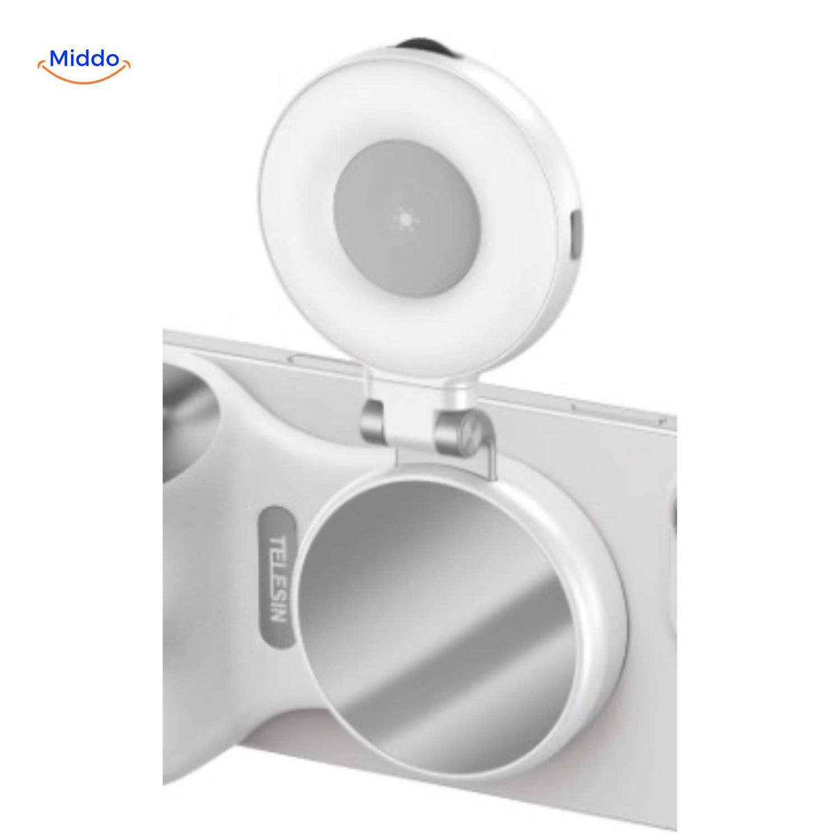 maggrip handle verlichtende ring met spiegel voor selfie ondersteuning www.middo.nl