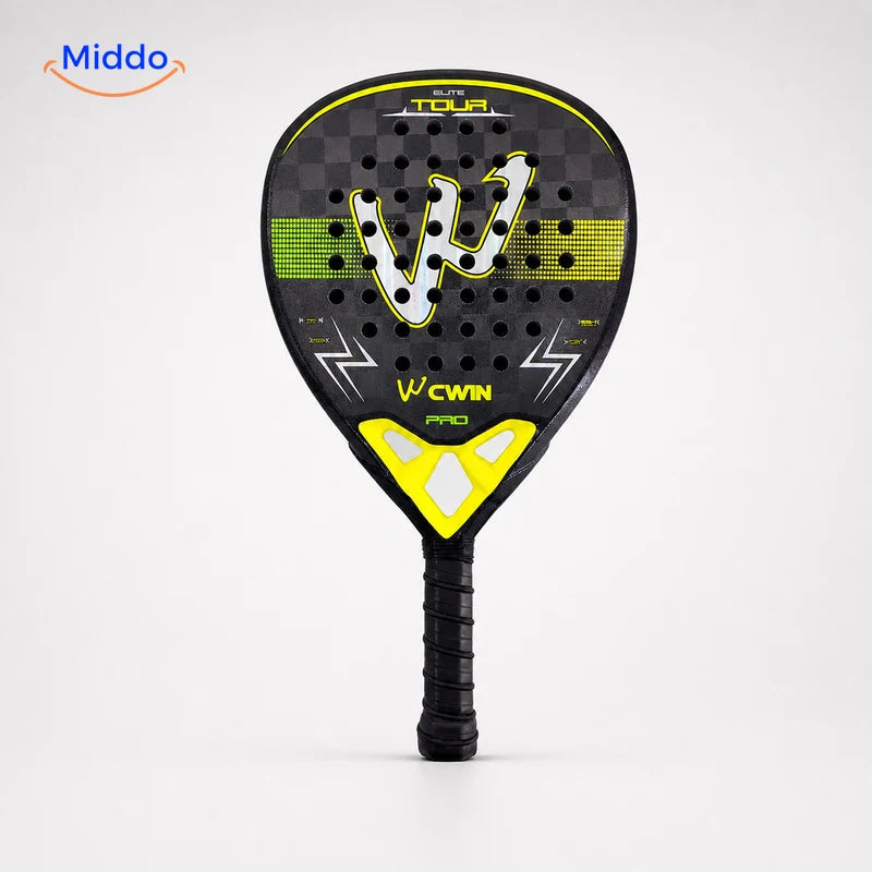 ApexTour padelracket: zwart-geel model op witte achtergrond.