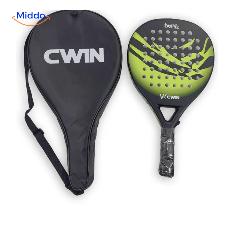 CourtControl padelracket: geelgroen racket met zwarte hoes.