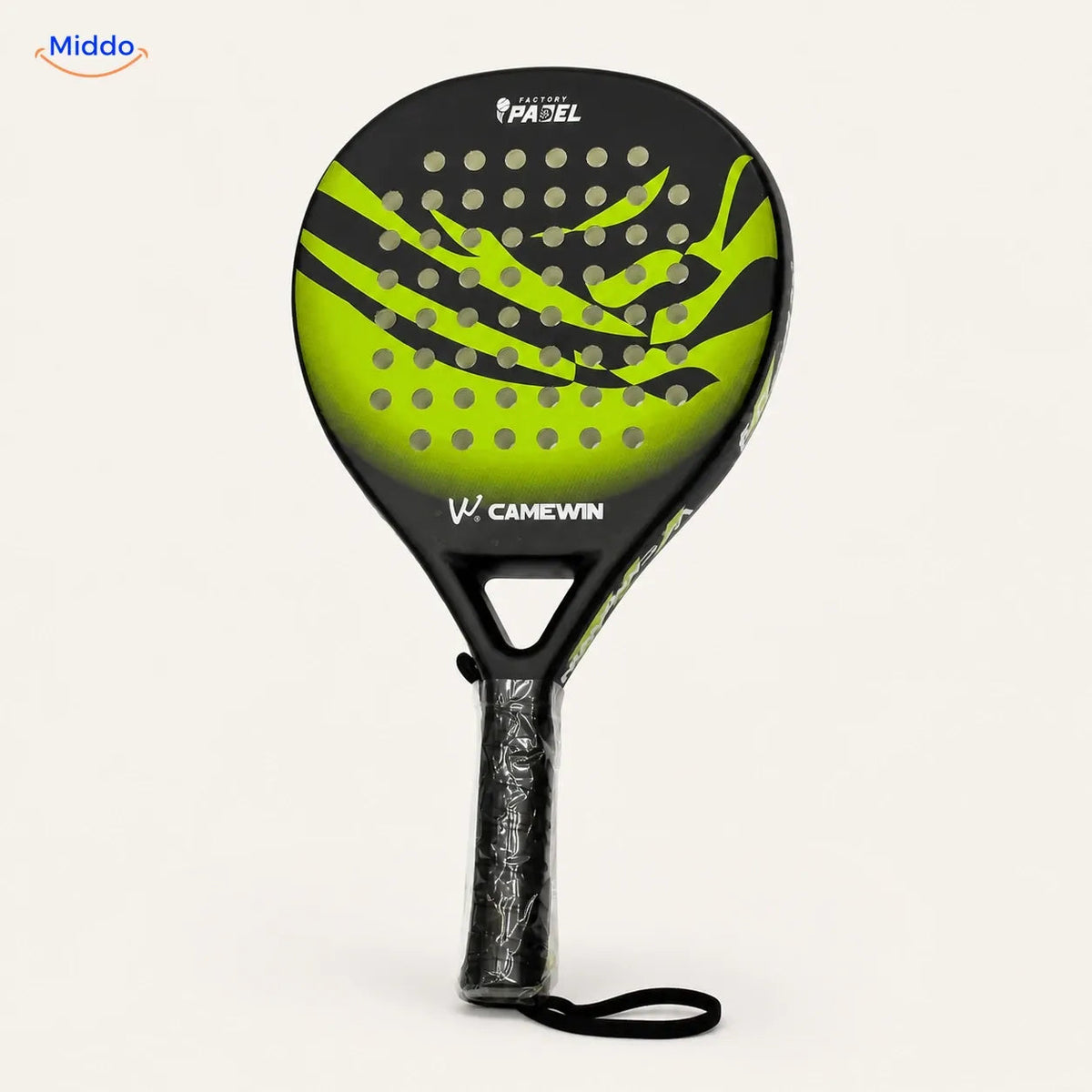 CourtMatch padelracket: geelgroen rond model van voren.