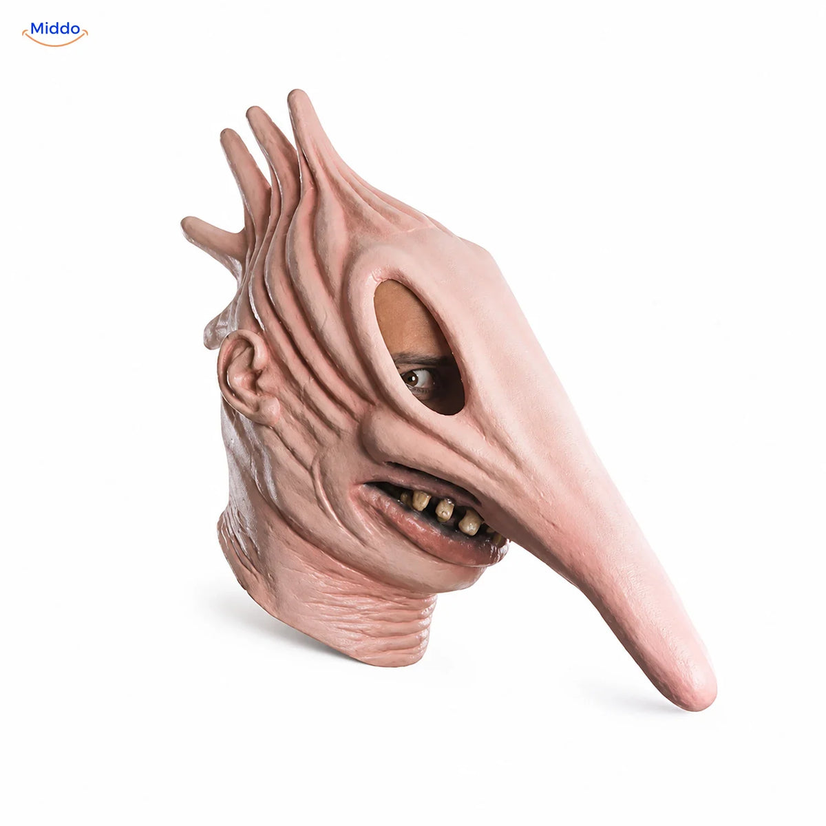 MaitlandMorph Halloween-masker van latex: Adam-masker met lange neus op witte achtergrond.