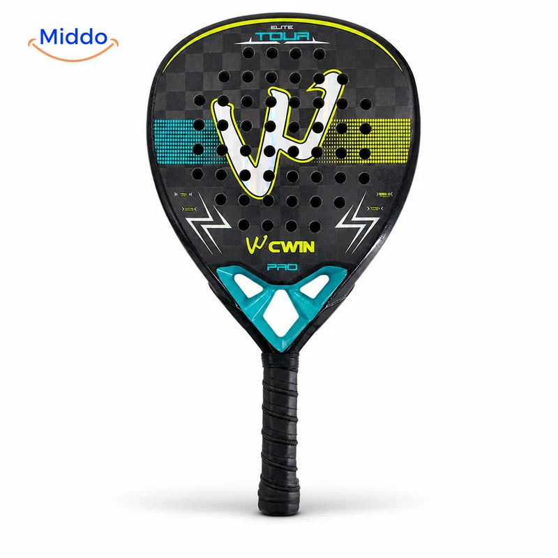 ProStrike padelracket: zwart-turquoise model van voren.