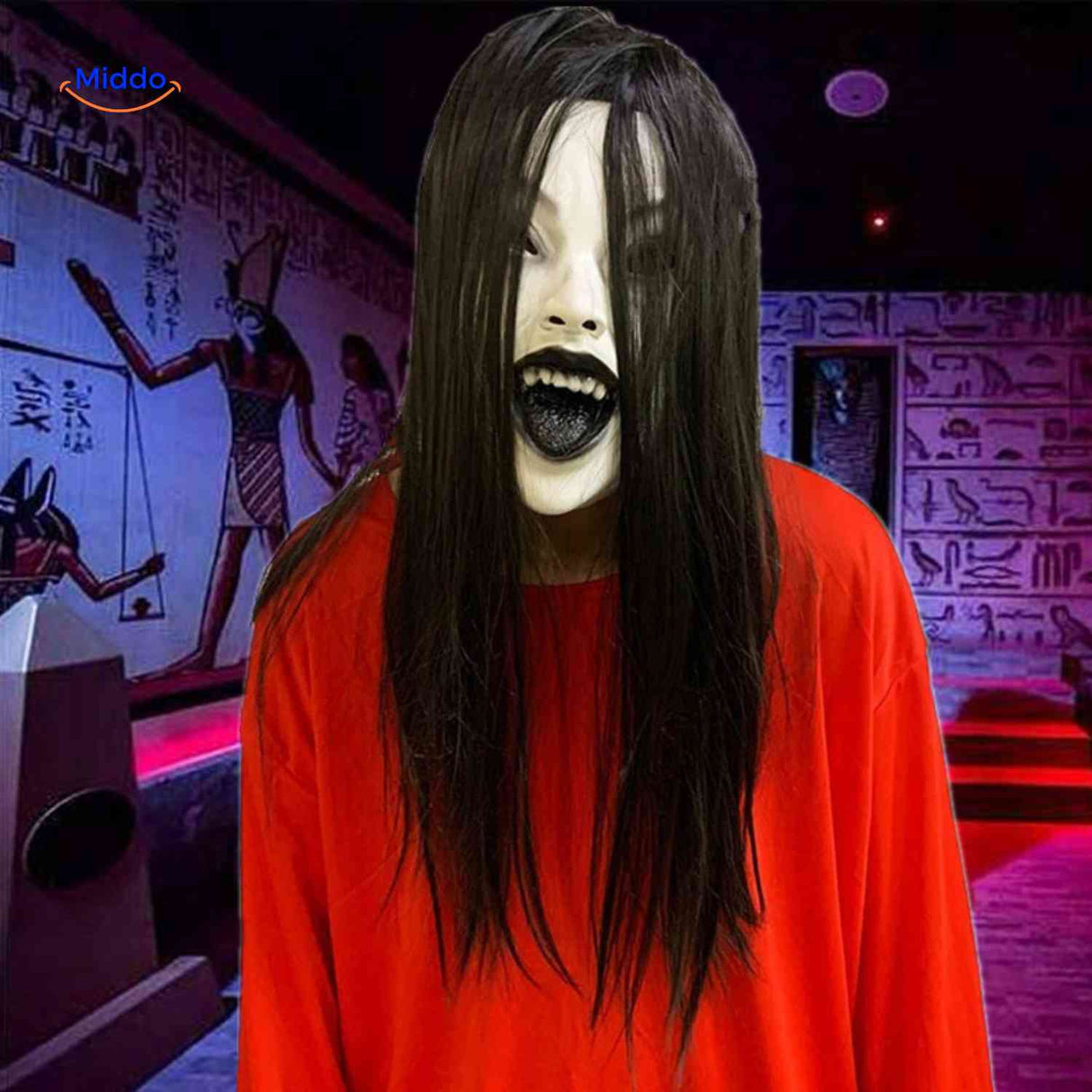 phantomix masker eng spookachtige zwartharige schreeuwmasker www.middo.nl