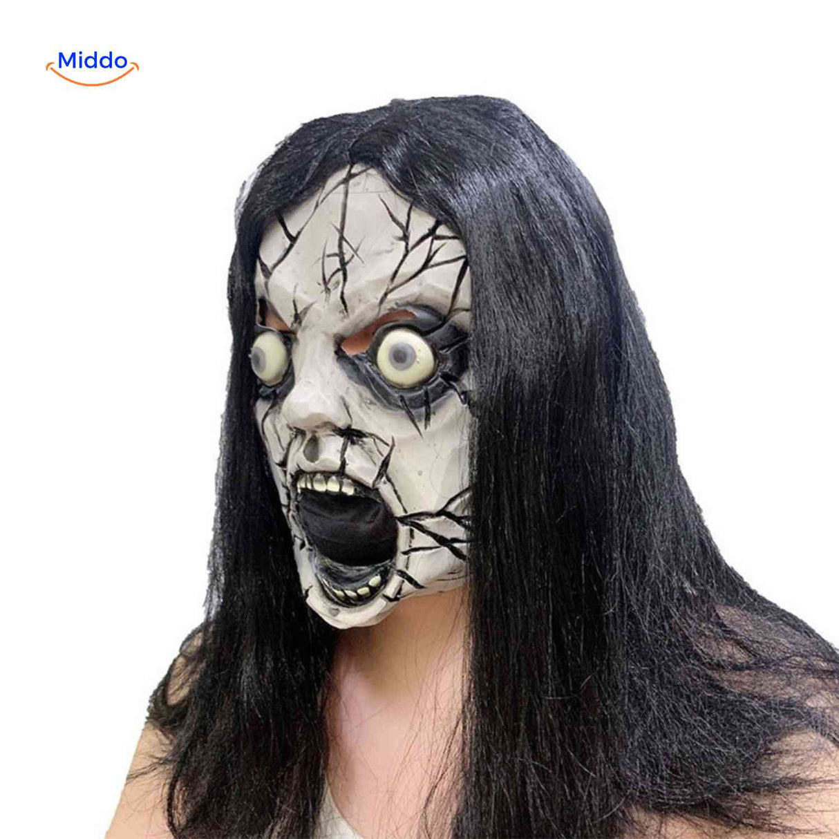 phantomix masker enge poppemasker met barsten en grote uitpuilende ogen www.middo.nl
