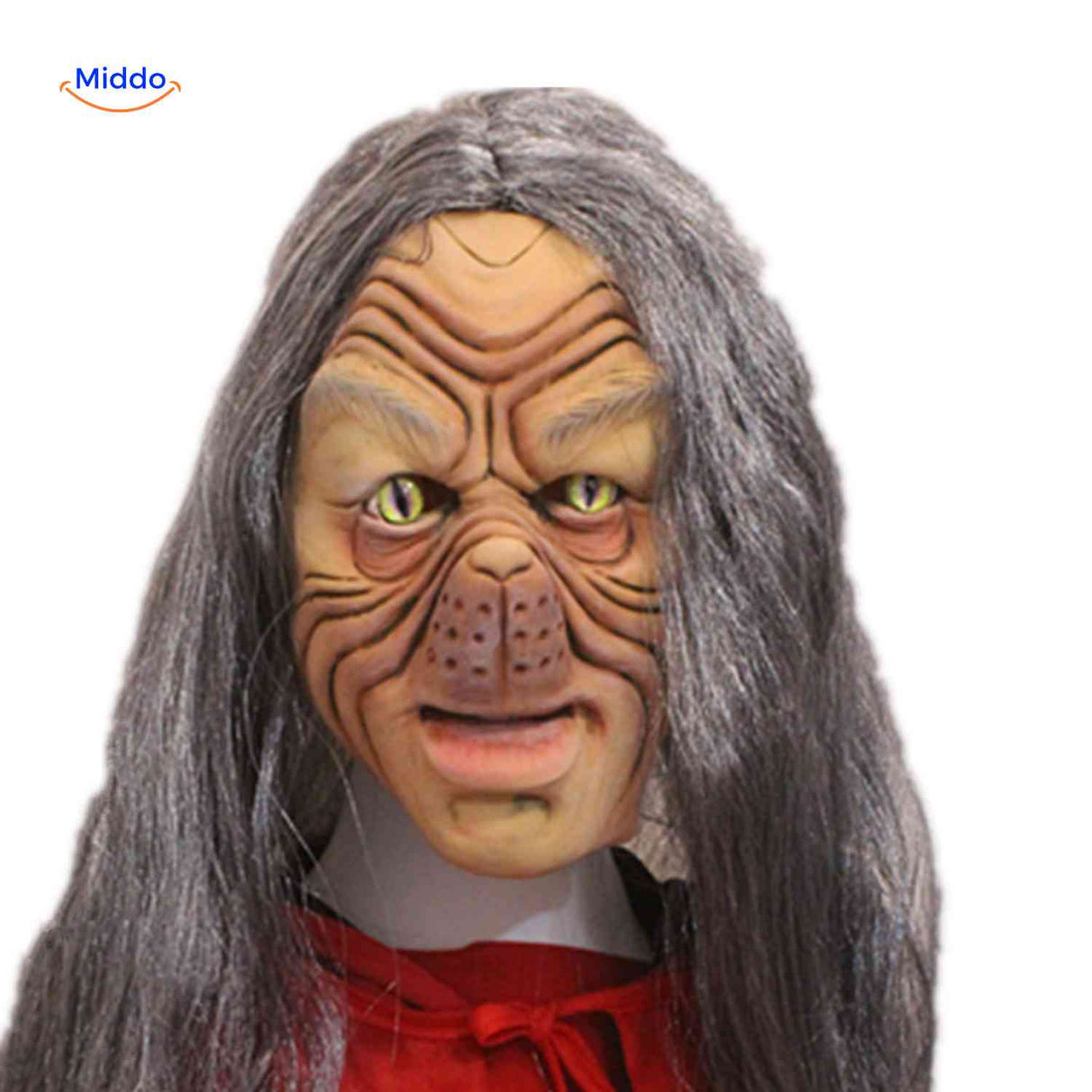 phantomix masker wrattige heksenmasker met groene katogen www.middo.nl